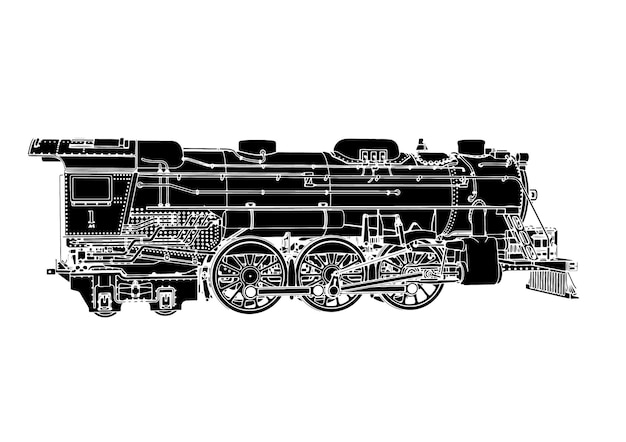 白い背景ベクトルに古い電車の図のシルエット