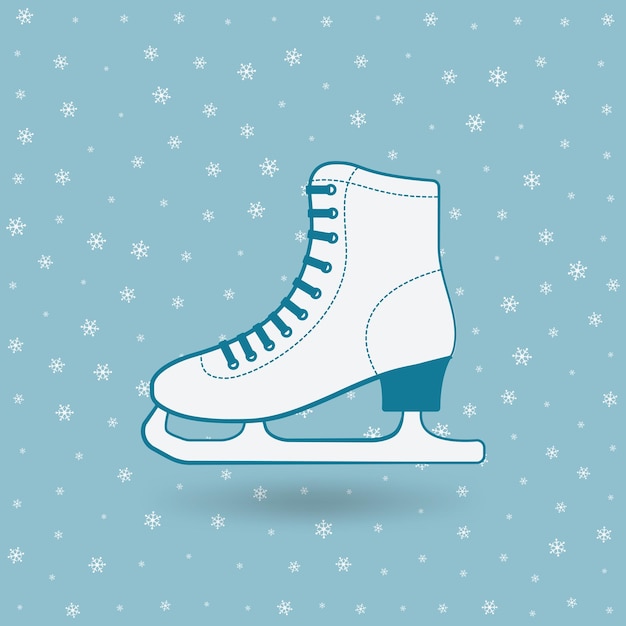 figure skate on blue background with snowflakes