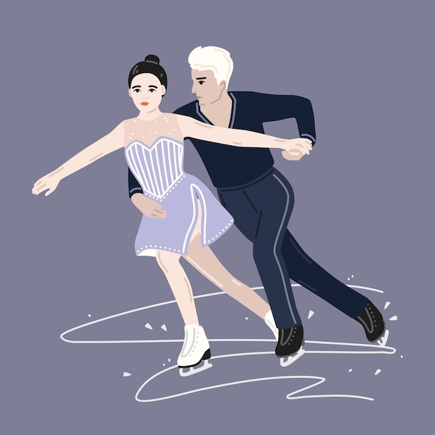 Vector figure skating athletes on a competition costumes pair skating