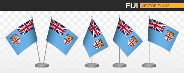 Fiji desk flags mockup 3d vector illustration table flag of fiji