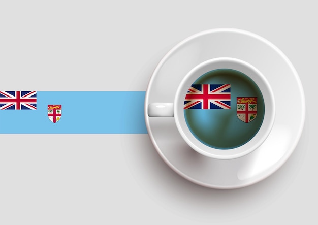 上面図においしいコーヒーカップとフィジーの旗