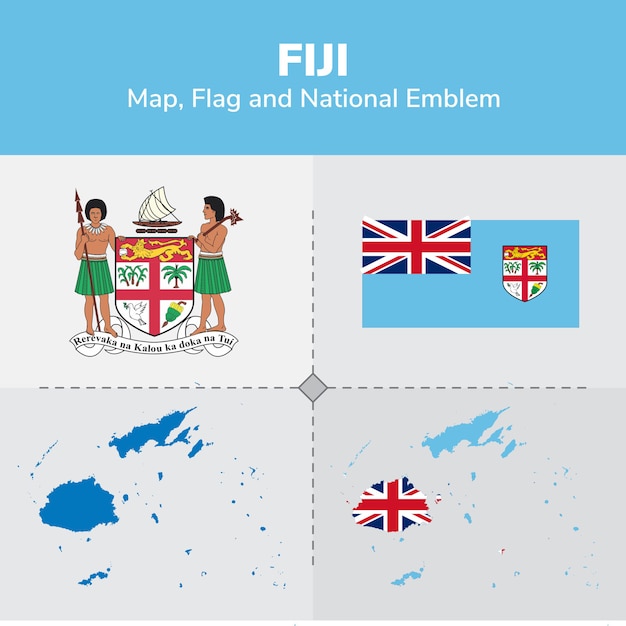 Mappa delle fiji, bandiera e emblema nazionale