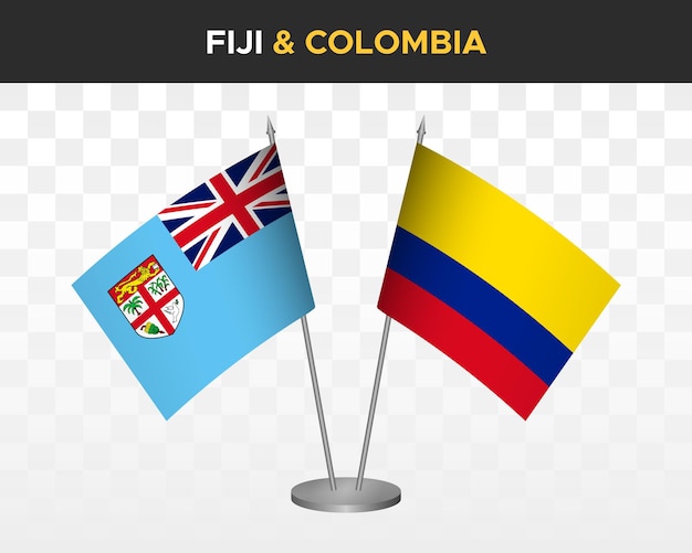 Fiji vs colombia desk flags mockup isolated 3d vector illustration table flags