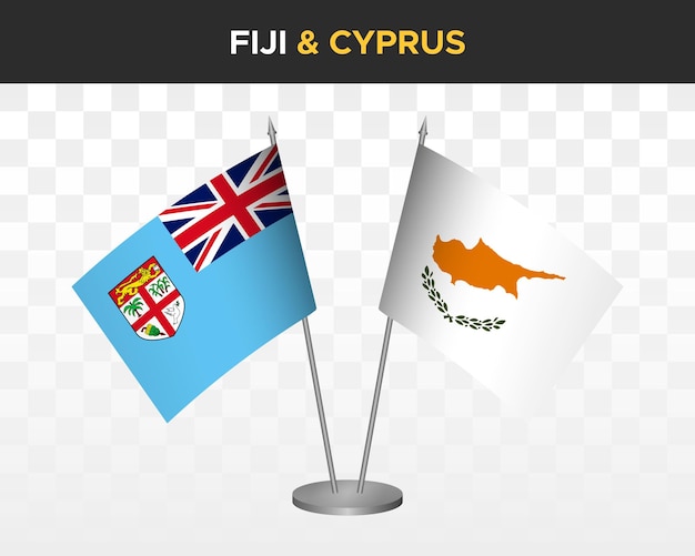 Fiji vs cyprus desk flags mockup isolated 3d vector illustration table flags