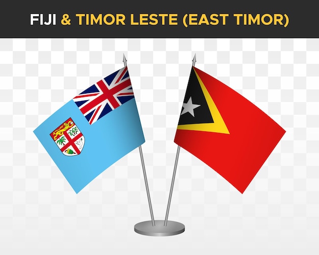 Fiji vs east timor leste desk flags mockup isolated 3d vector illustration table flags