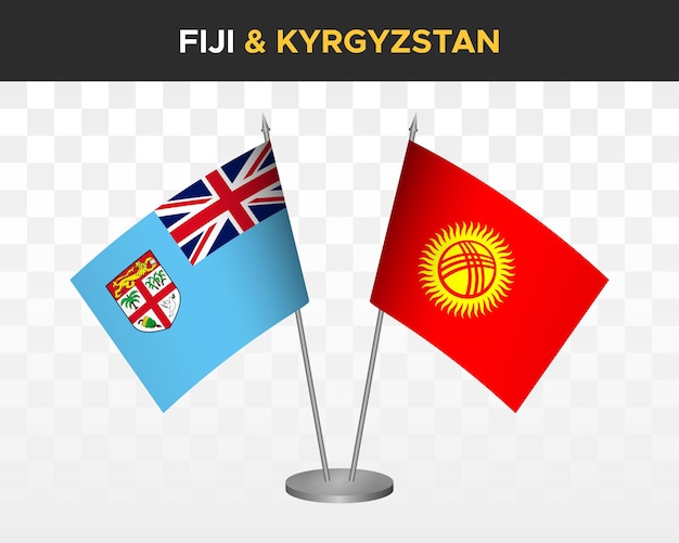 Fiji vs kyrgyzstan desk flags mockup isolated 3d vector illustration table flags