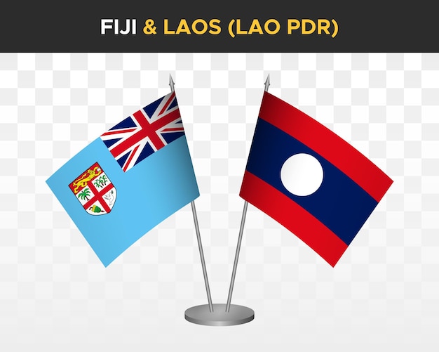 Fiji vs laos lao pdr desk vlaggen mockup geïsoleerde 3d vector illustratie tafelvlaggen