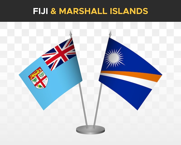 Fiji vs marshall eilanden bureau vlaggen mockup geïsoleerde 3d vector illustratie tafelvlaggen