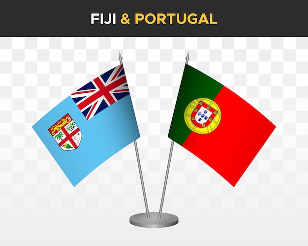 Vector fiji vs portugal desk flags mockup isolated 3d vector illustration table flags