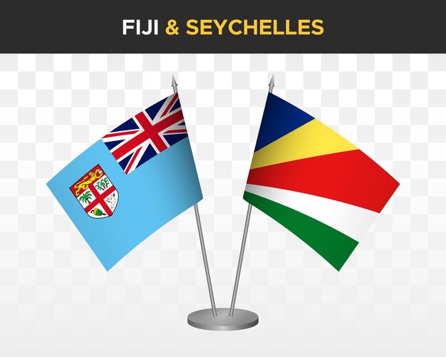 Макет флагов стола Фиджи против сейшельских островов изолированные трехмерные векторные иллюстрации флаги таблицы