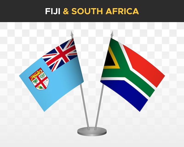 Fiji vs sud africa scrivania bandiere mockup isolato 3d illustrazione vettoriale bandiere da tavolo