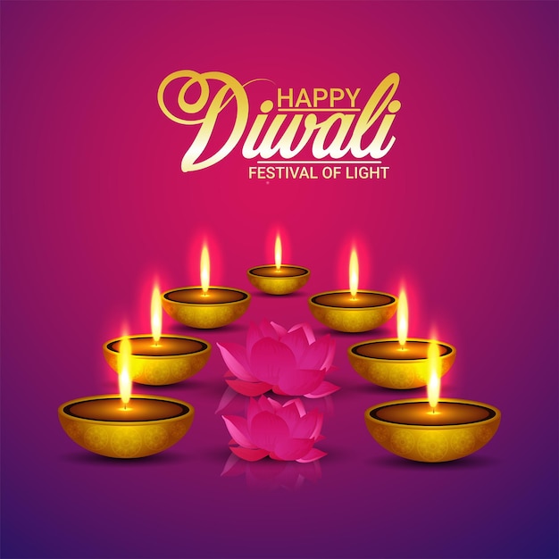 Fijne Divali. Traditionele Indiase festivalachtergrond met creatieve diwali diya