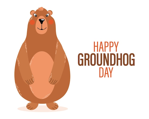 Fijne groundhog-dag, grappig groundhog-karakter. Felicitatie spandoek, ansichtkaart, poster, vector