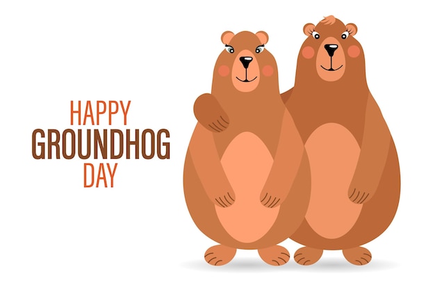 Fijne groundhog-dag, paar groundhogs die verliefd zijn op harten. Felicitatiebanner, kaart, poster