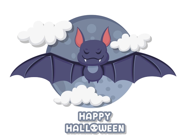 Fijne Halloween. Schattige cartoon vleermuis vliegende vector op de achtergrond. Bos dier. Plat ontwerp. Wenskaart, uitnodiging voor feest. vector illustratie