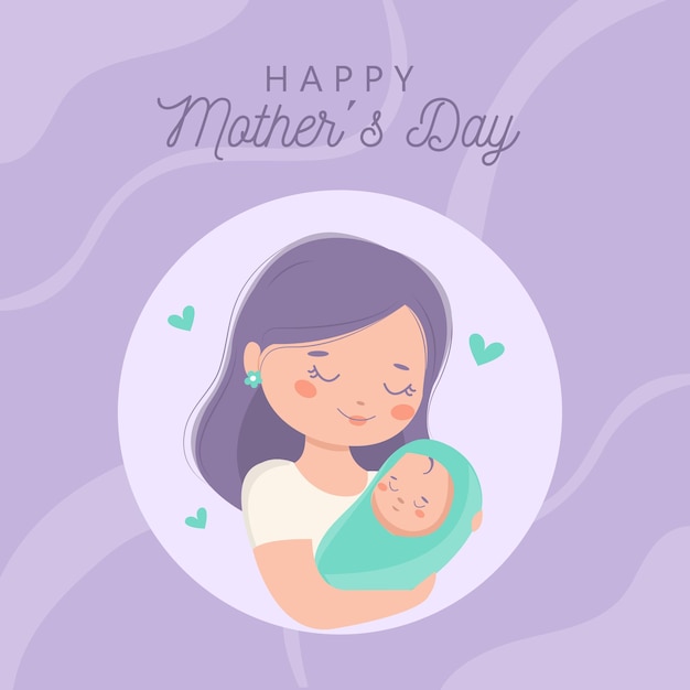 Fijne moederdag met schattige illustratie moeder en baby premium vector