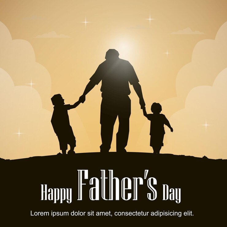 Fijne vaderdag met een silhouet van een vader met zijn zoon