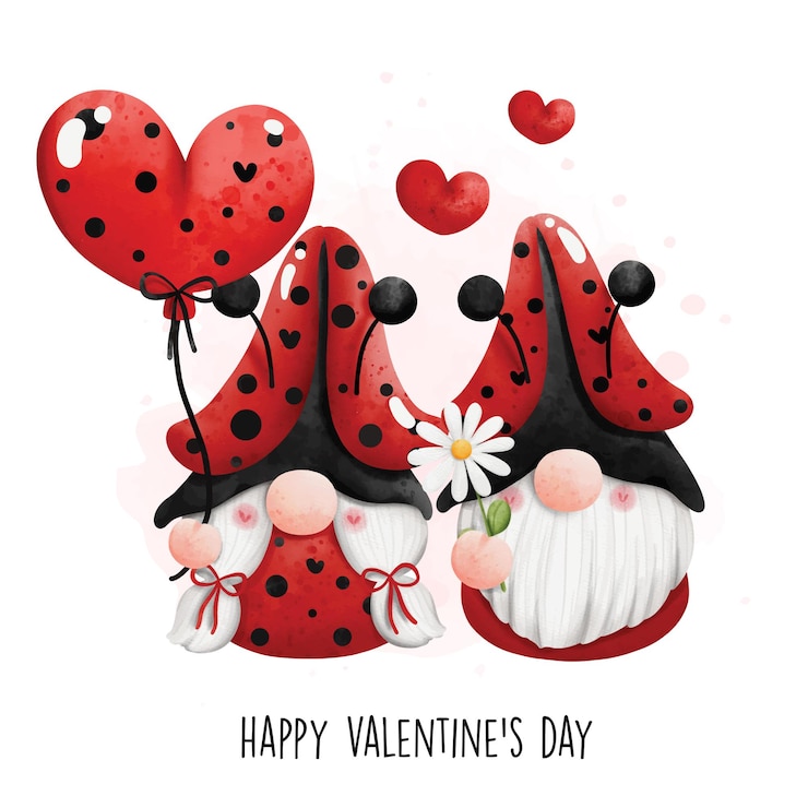 Vector fijne valentijnsdag met lieveheersbeestjeskabouters
