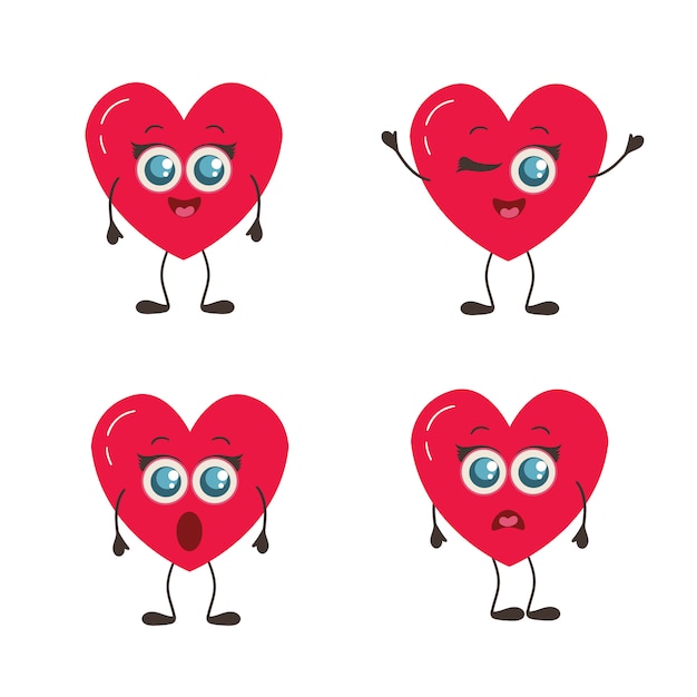 Fijne valentijnsdag. set van liefde emoji geïsoleerd op wit. hart grappige collectie voor valentijnsdag.