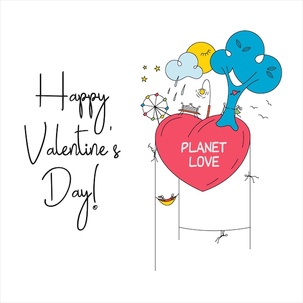 Fijne Valentijnsdag! Vector illustratie. De planeet van de liefde.