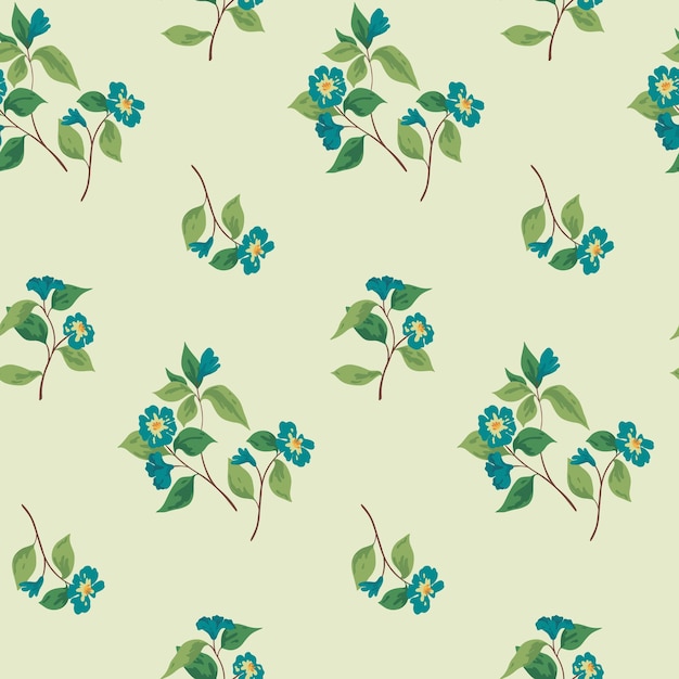 Fijne zomerprint met kleurrijk blauw bloemen naadloos vectorpatroon Bloeiende bloemen en bladeren op een tak in een vrije compositie op een lichte achtergrond