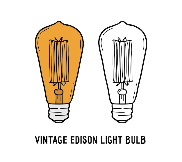 Vector filament incandescent lamp vintage edison light bulb with tungsten icon