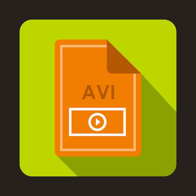 긴 그림자가 있는 플랫 스타일의 파일 AVI 아이콘 문서 유형 기호