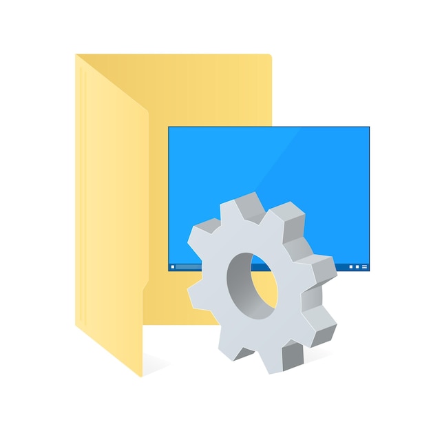 File computer folder and desktop with gear icon. Settings icon or instruction. Color folder