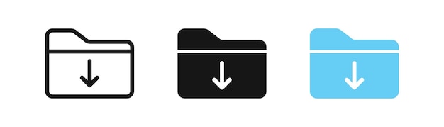 File folder download icon Document upload symbol Data archive signs Arrow down saves symbols Information repository icons Black blue color Vector isolated sign