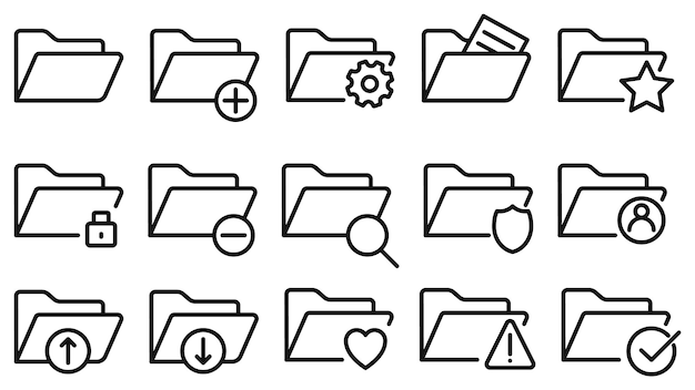 File folder line icon set Vector illustration