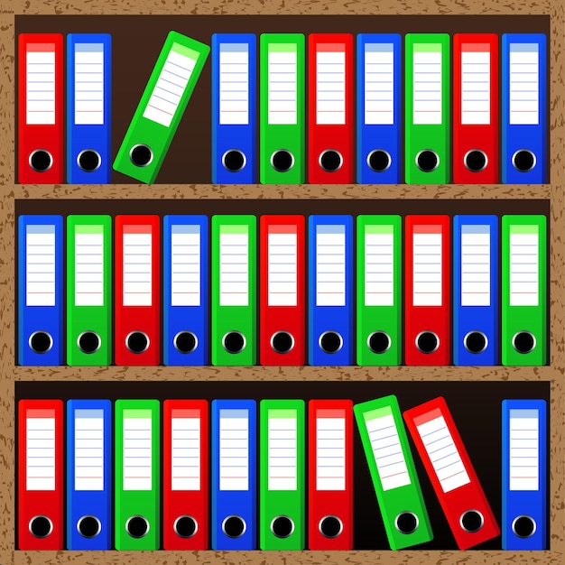 Vector file folders standing on the shelves