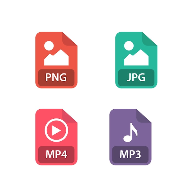 File format collection. PNG, JPG, MP3, MP4. File formats icon.