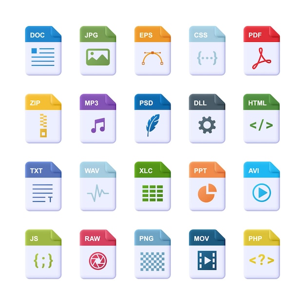 File format - realistic icon set. 3d   illustration.