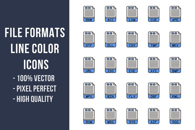 Vector file formats line color icons