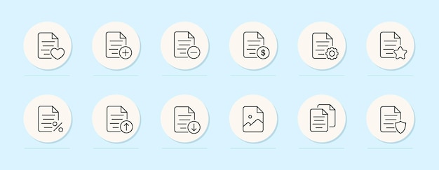 File line icon plus minus information settings data security heart favorites pastel color background vector line icon for business