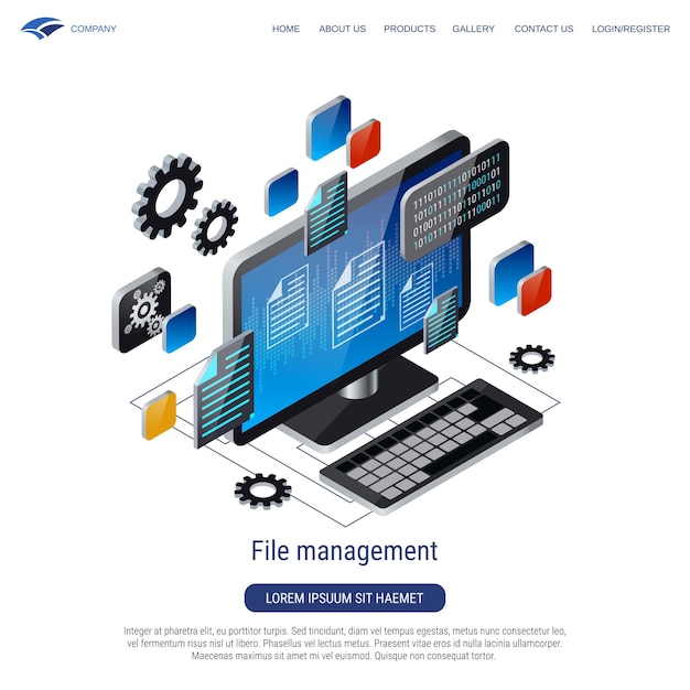 File management 3d isometric vector concept illustration
