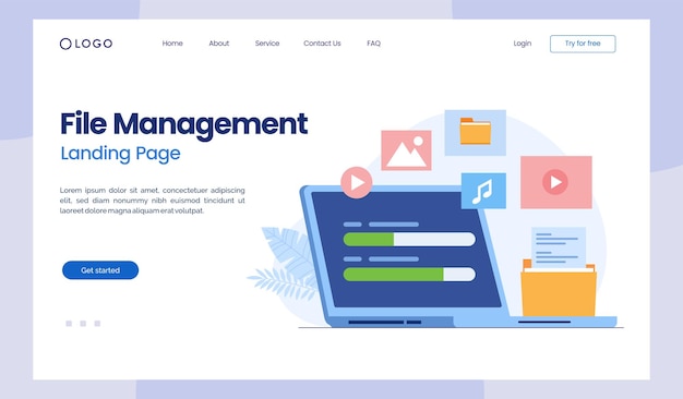 File management administration data filing concept document file flat illustration vector landing page