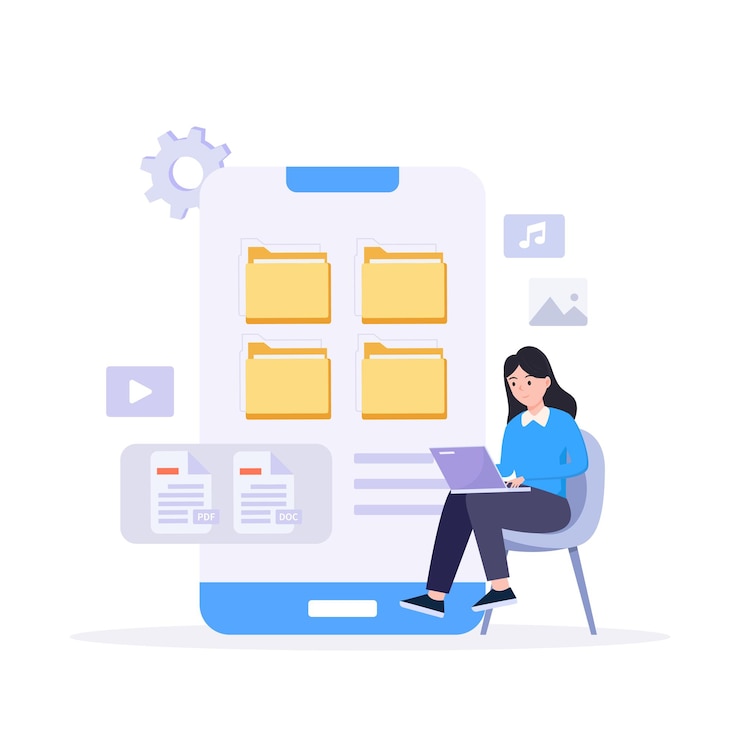 Vector file management concept data storage folders documents and media content