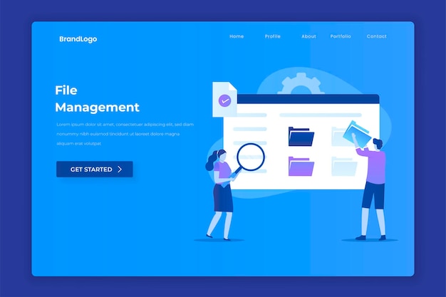 Концепция иллюстрации целевой страницы управления файлами для целевых страниц веб-сайтов