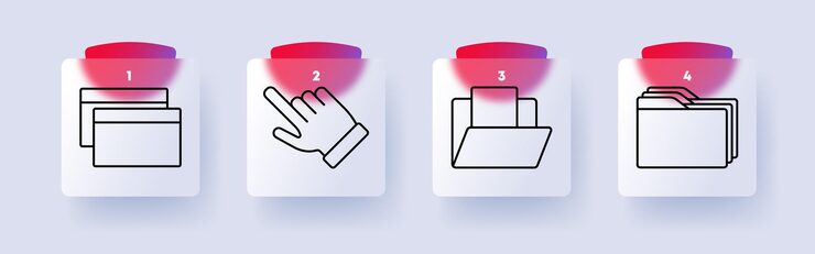 Vector 파일 관리 설정 아이콘 windows 손짓 폴더를 열 다중 파일 시스템 조직 디지털 데이터 저장 사용자 인터페이스 액세스