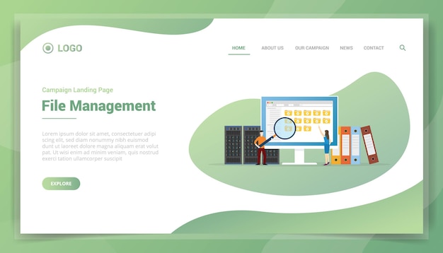 File management technology concept for website template landing homepage vector illustration