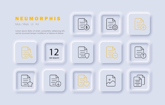 ファイルセットアイコン有料情報所有権追加削除割引保護ダウンロードギャラリーのようにデータsatコンセプトネオモルフィズムスタイルビジネスおよび広告用のベクトル線アイコン