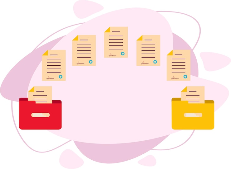 Vector file transfer. document management. documents were moved to two folders. copying files. flat vector illustration.