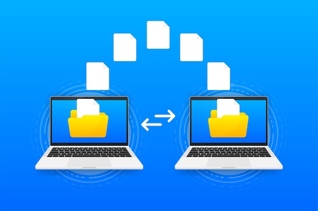 Vettore modulo crittografato per il trasferimento di file. concetto per la connessione remota tra due computer. basato sul concetto di cloud. illustrazione vettoriale.