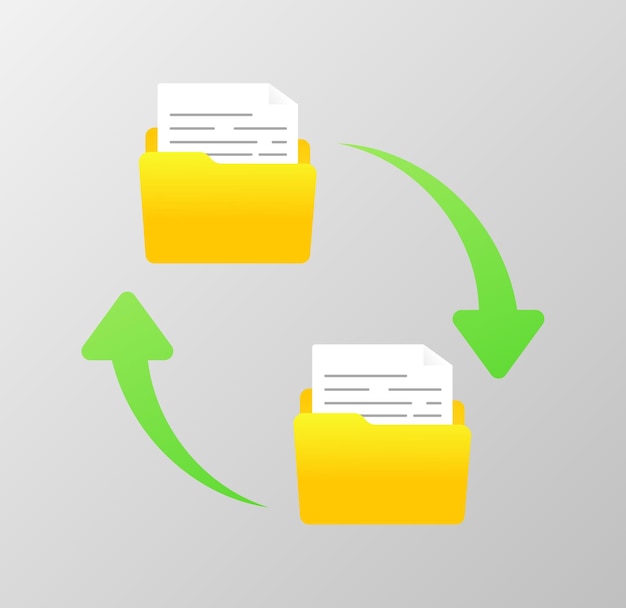 Iconica di trasferimento di file giallo piatto illustrazione di trasmissione di file condivisione di file illustrazione vettoriale