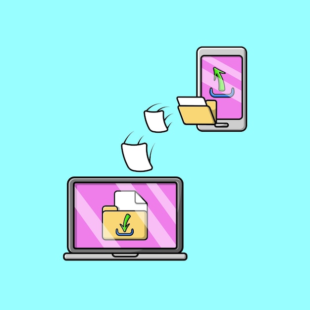 File Transfer Smartphone And Laptop Cartoon Vector Icons Illustration