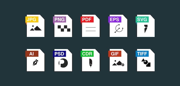 file type icons file formats in flat design file and documents extensions icons for ui vector