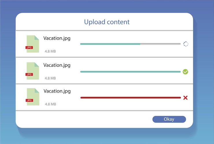 Vector file uploader user interface design image upload window web page vector template upload content