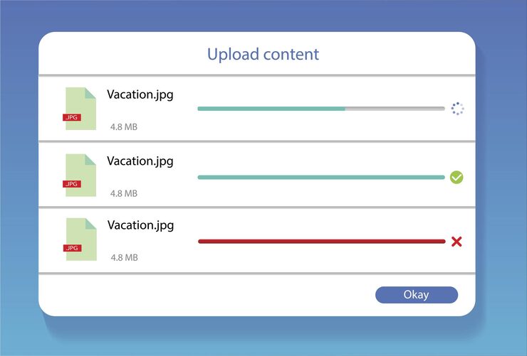 Vector file uploader user interface design image upload window web page vector template upload content