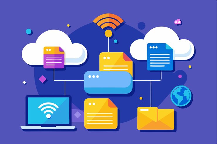 Vector 使用 wi-fi 移動檔案到雲端,以提供高效和安全的儲存解決方案使用 wi-fi 連接將檔案移至雲端儲存
